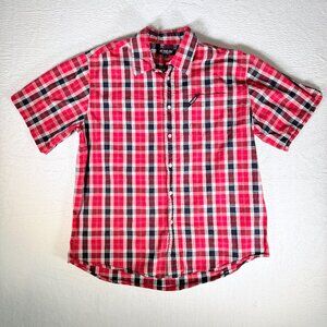 Ecko Unltd Classic Material Shirt Men L Short Sleeve Plaid Button Collar Pocket